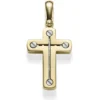 Anhänger Kreuz 26x17,5mm aus 585 Gold Gelbgold & Weißgold bicolor matt-glänzend
