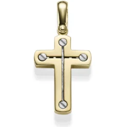 Anhänger Kreuz 26x17,5mm aus 585 Gold Gelbgold & Weißgold bicolor matt-glänzend
