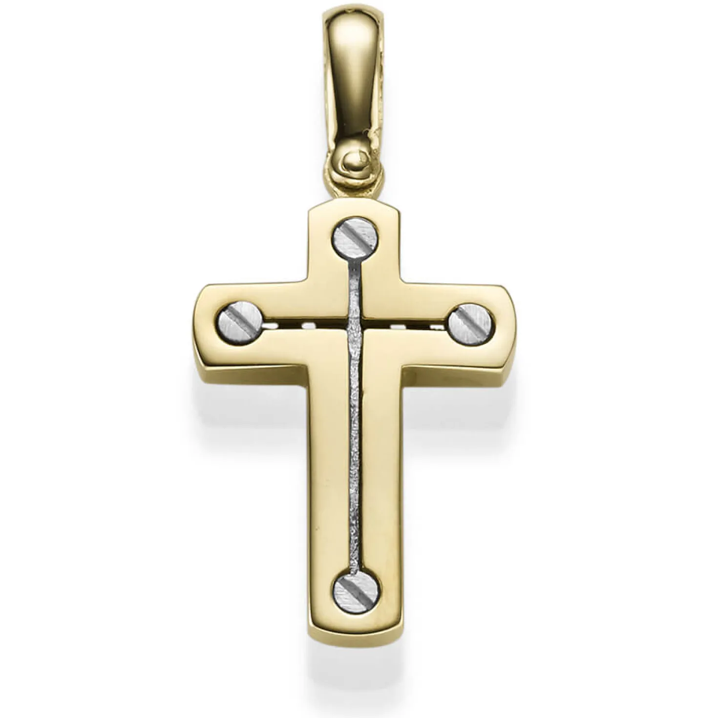 Anhänger Kreuz 26x17,5mm aus 585 Gold Gelbgold & Weißgold bicolor matt-glänzend