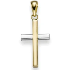 Anhänger Kreuz 24x10,5mm aus 585 Gold Gelbgold & Weißgold bicolor