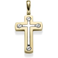 Anhänger Kreuz 38,5x26,5mm 585 Gold Gelbgold & Weißgold bicolor matt-glänzend