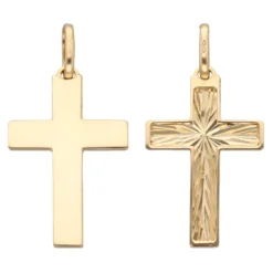 Anhänger Kreuz 30x16mm 585 Gold Gelbgold diamantiert glänzend beidseitig tragbar