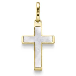 Anhänger Kreuz 24,5x12mm mit Perlmutt aus 585 Gold Gelbgold schlicht