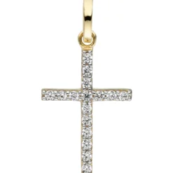 Anhänger Kreuz 19x11,7mm mit weißen Zirkonia, 375 Gold Gelbgold Goldkreuz