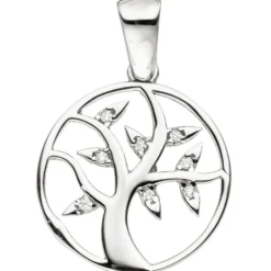 Anhänger Lebensbaum aus echtem 925 Silber mit Zirkonia Silberanhänger