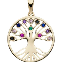 Anhänger Lebensbaum aus 333 Gold Gelbgold Ø17,1mm 12 Zirkonia bunt multicolor