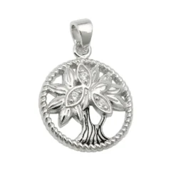 Anhänger Lebensbaum 15mm Zirkonia 925 Silber rhodiniert glänzend teilgeschwärzt