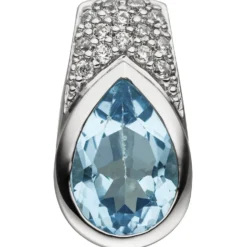 Anhänger mit Blautopas Tropfen blau hellblau & 14 Zirkonia 925 Silber 16,4x8,8mm