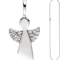 Anhänger mit Halskette Engel Schutzengel mit Zirkonia 925 Silber 42cm für Kinder