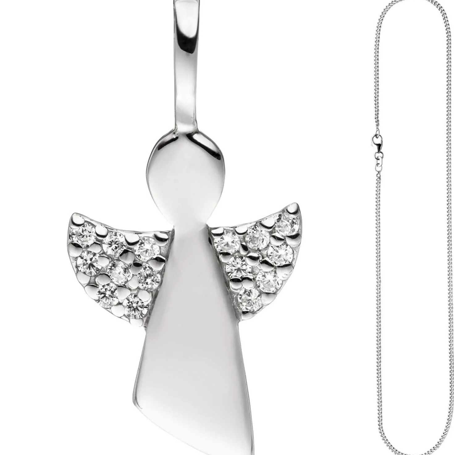 Anhänger mit Halskette Engel Schutzengel mit Zirkonia 925 Silber 42cm für Kinder
