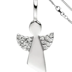 Anhänger mit Halskette Engel Schutzengel mit Zirkonia 925 Silber 42cm für Kinder