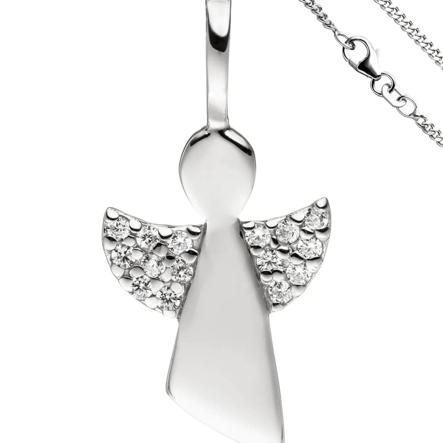 Anhänger mit Halskette Engel Schutzengel mit Zirkonia 925 Silber 42cm für Kinder