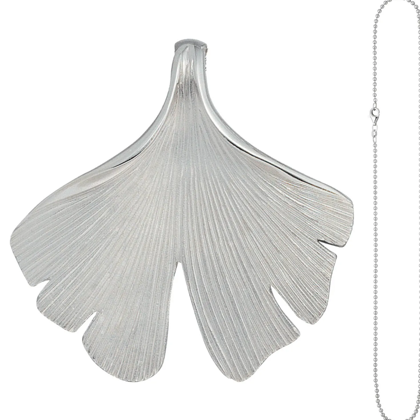Anhänger mit Halskette Ginkgoblatt aus 925 Silber mattiert 45cm Ginko Ginkgo