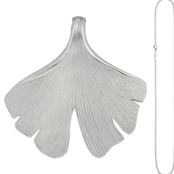 Anhänger mit Halskette Ginkgoblatt aus 925 Silber mattiert 50cm Ginko Ginkgo
