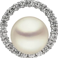 Anhänger mit Süßwasser Perle im Kreis & 22 Zirkonia weiß 925 Silber Ø 13,1mm