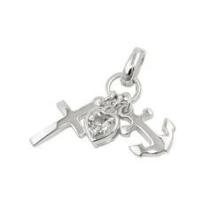 Anhänger 23mm Glaube-Liebe-Hoffnung Kreuz-Herz-Anker massiv 925 Silber
