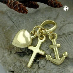 Anhänger 15mm Goldanhänger Glaube Liebe Hoffnung aus 375 Gold Gelbgold Unisex