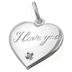 Anhänger 16mm Herz mit Zirkonia I Love You - Gravurplatte 925 Echt Silber