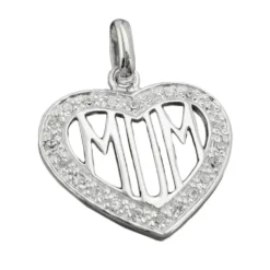 Anhänger 20mm Herz MOM Zirkonia 925 Silber Sterlingsilber Silberanhänger Damen