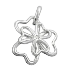 Anhänger 18mm Kleeblatt mit Zirkonia aus echtem 925 Silber Glückszeichen