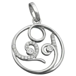 Anhänger 26mm Kreis mit Muster Zirkonia weiß 925 Silber Sterlingsilber Damen