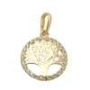 Anhänger 11mm Lebensbaum rund glänzend mit weißen Zirkonia 375 Gold Gelbgold