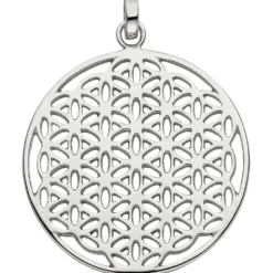 Anhänger 30,5mm runder Halsschmuck mit Ornament-Muster aus 925 Silber rhodiniert