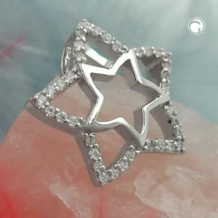 Anhänger 17mm Stern im Stern mit Zirkonia besetzt 925 Silber rhodiniert Damen