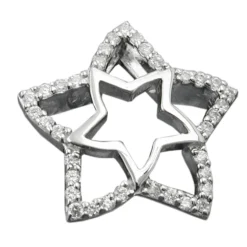 Anhänger 17mm Stern im Stern mit Zirkonia besetzt 925 Silber rhodiniert Damen
