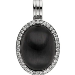 Anhänger Mondstein-Imitation schwarz mit Wölbung 38 Zirkonia 925 Silber