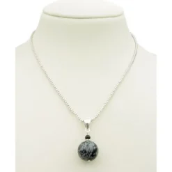 Anhänger, Schneeflockenobsidian & Onyx, 925 Silber, grau-schwarz gefleckt