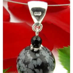 Anhänger, Schneeflockenobsidian & Onyx, 925 Silber, grau-schwarz gefleckt