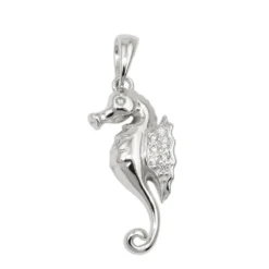 Anhänger Seepferdchen mit Zirkonia 22x10mm aus 925 Silber rhodiniert glänzend