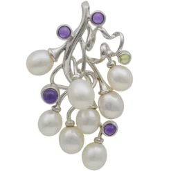 Anhänger Ästchen mit Süßwasser Perlen Amethyst Peridot 925 Silber Damen