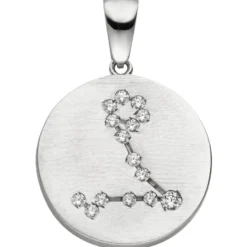 Anhänger Sternzeichen Fische 15 Zirkonia 925 Silber mattiert rund Halsschmuck