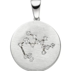 Anhänger Sternzeichen Schütze 15 Zirkonia 925 Silber mattiert rund Halsschmuck