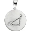 Anhänger Sternzeichen Steinbock 10 Zirkonia 925 Silber mattiert rund Halsschmuck