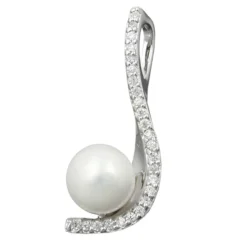 Anhänger Süßwasser Zuchtperle 7mm Bogen mit Zirkonia weiß 925 Silber
