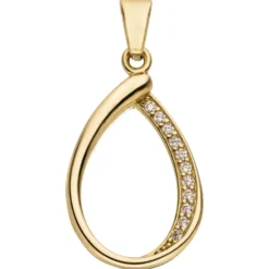 Anhänger Tropfen aus 333 Gold Gelbgold mit 11 Zirkonia 21,7x13mm glänzend