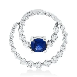 Anhänger 750 Weißgold Saphir 0,45ct blau 30 Brillanten 0,56ct TW-SI 17,5x17,8mm