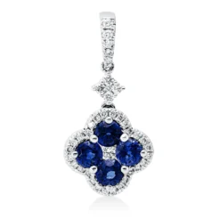 Anhänger 750 Weißgold 4 Saphire 1,1ct blau 40 Brillanten 0,29ct TW-SI 24,5x12,3mm