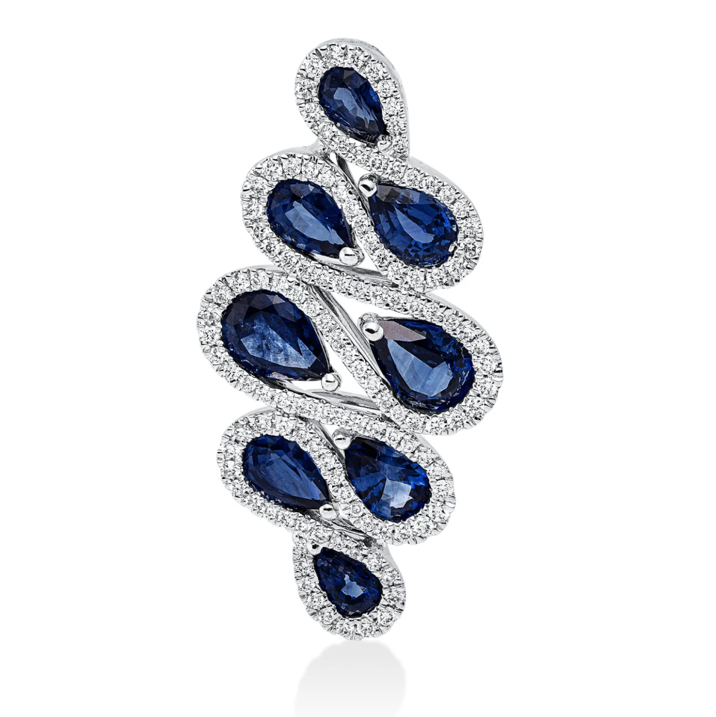 Anhänger 750 Weißgold 8 Saphire 4,04ct blau 121 Brillanten 0,53ct TW-SI 34,7x17mm