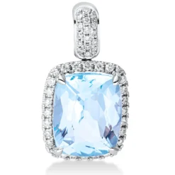 Anhänger 750 Weißgold Topas 4,3ct skyblue 44 Brillanten 0,21ct TW-SI 18,9x10,3mm