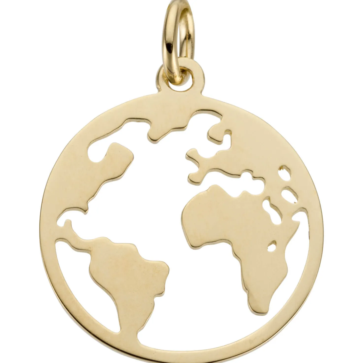 Anhänger Welt Weltkarte aus 585 Gold Gelbgold rund flach Halsschmuck Unisex
