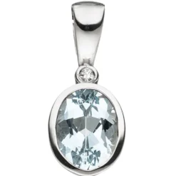 Anhänger 7,3x18mm Aquamarin & Diamant 0.01Ct W/SI 585 Weißgold Solitär hellblau