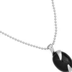 Anhänger 12x23,9mm aus 925 Silber Edelstein Onyx oval glatt glänzend Damen
