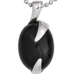 Anhänger 12x23,9mm aus 925 Silber Edelstein Onyx oval glatt glänzend Damen