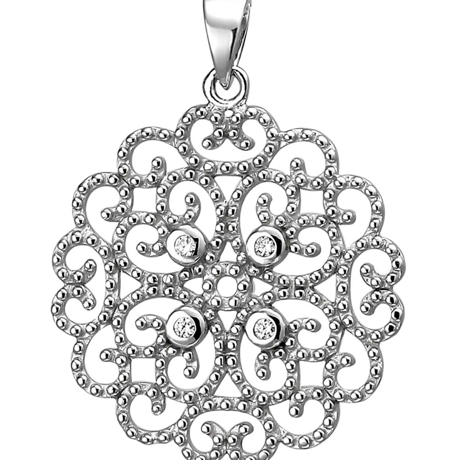 Anhänger 20,6x23,1mm aus 925 Silber mit 4 weißen Zirkonia mit Ornament