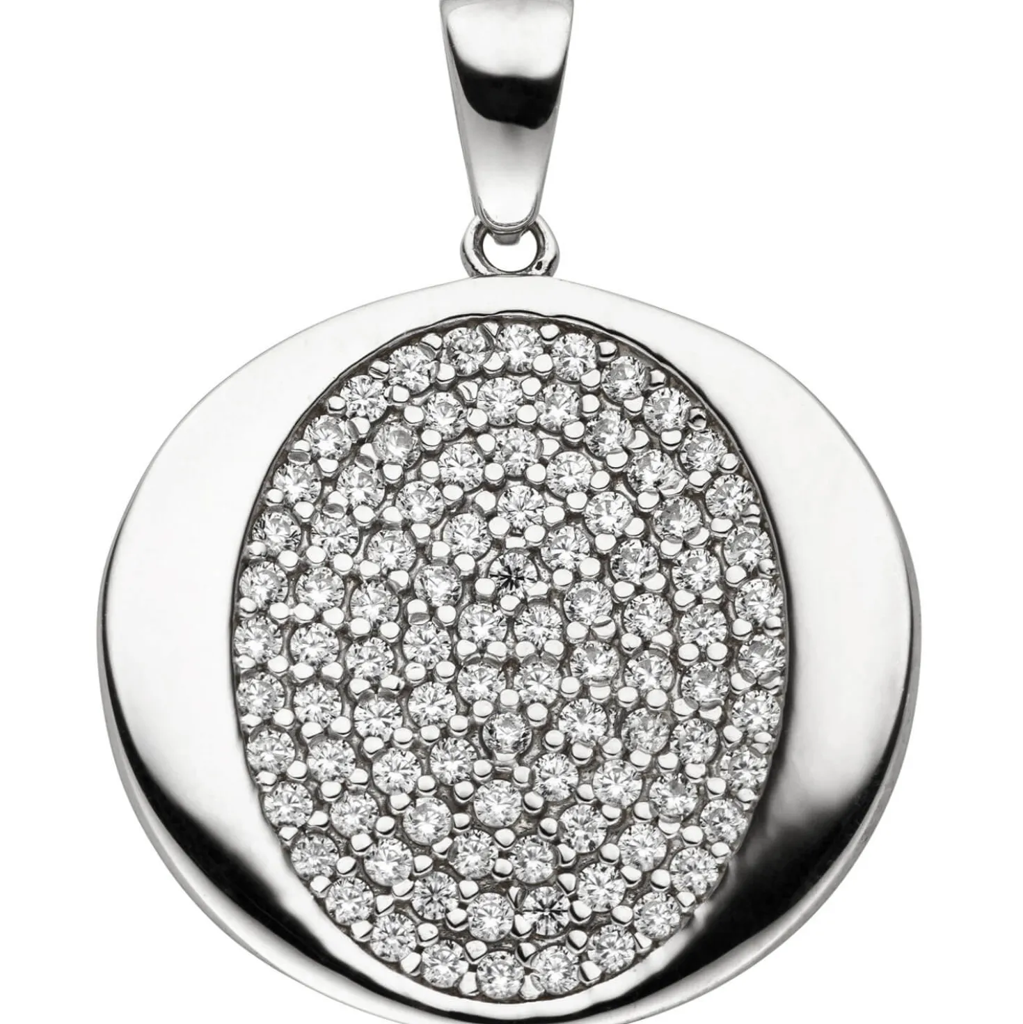 Anhänger 23,9x25mm aus 925 Silber mit 93 Zirkonia weiß in der Mitte rhodiniert