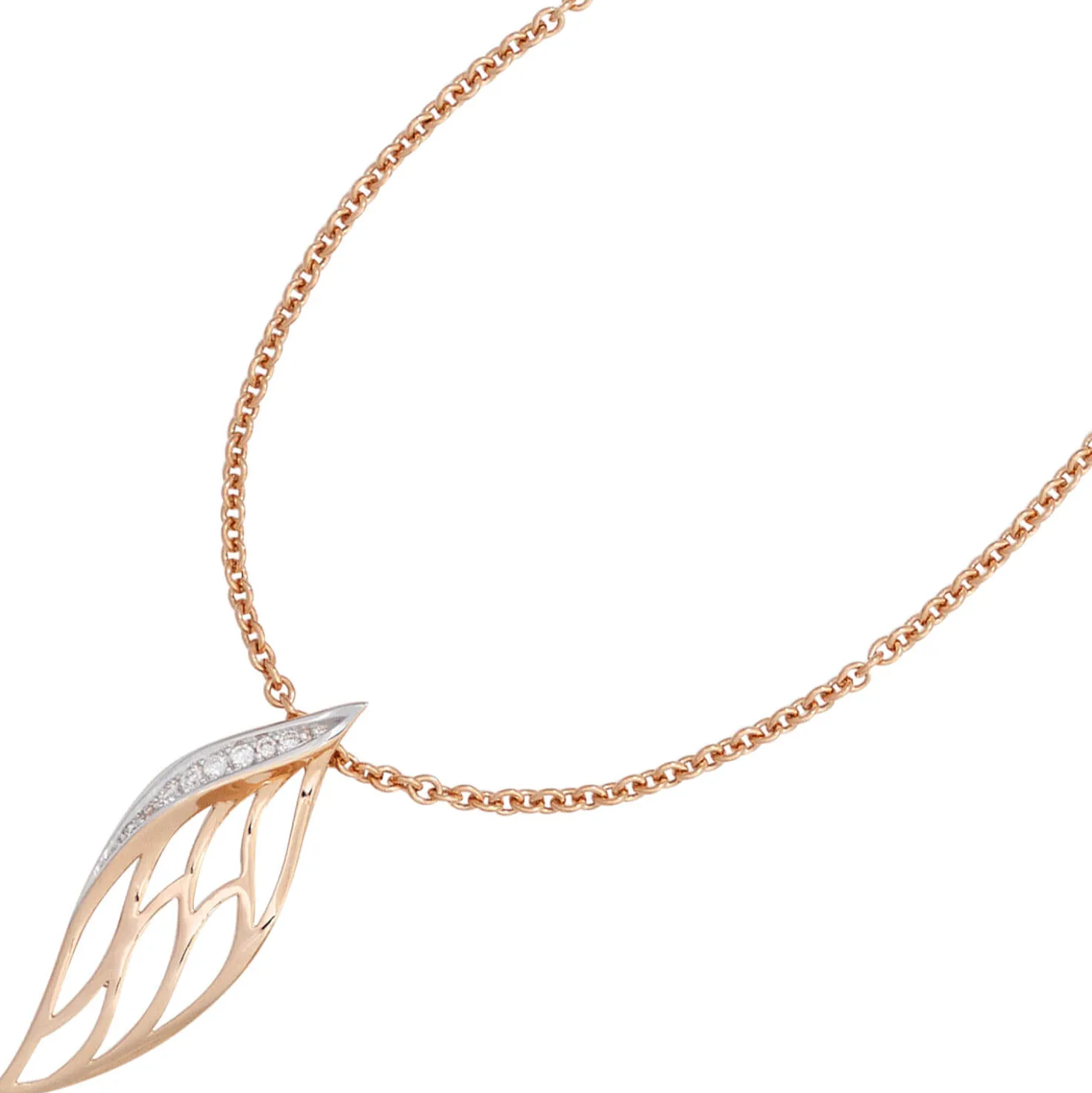 Anhänger 9,3x27,1mm Blatt mit Spitzen 8 Diamanten 0.05Ct W/SI 585 Gold Rotgold